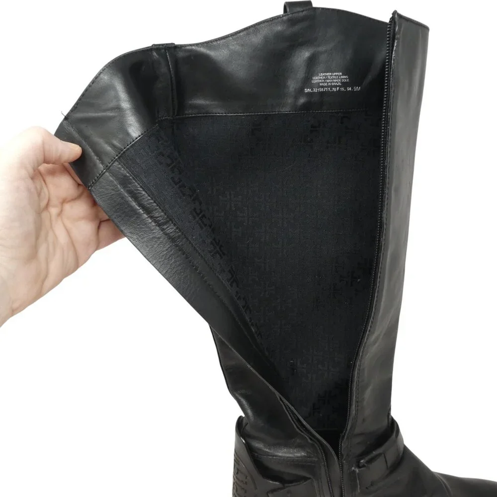 Tory Burch Colton Black Leather Knee High Harness Riding Boots Womens 9
